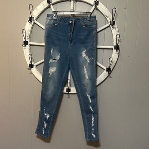 Stylish Blue Distressed Skinny Jeans
